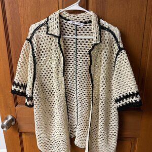 Zara Unisex (White & Black) Open Knit Button Down Shirt Size M In Great Shape!!